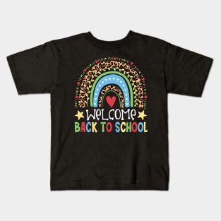 Welcome Back To School Funny Leopard Rainbow Kids T-Shirt